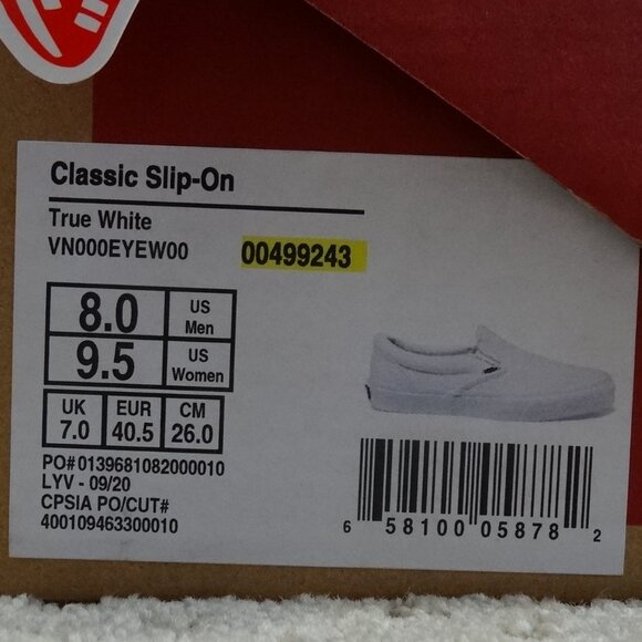 *NIB* Vans Classic Slip-On True White Size 8M/9.5W NWT main image 5